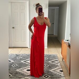 CALVIN KLEIN Tango Red Stretch Maxi Dress With Ruffle